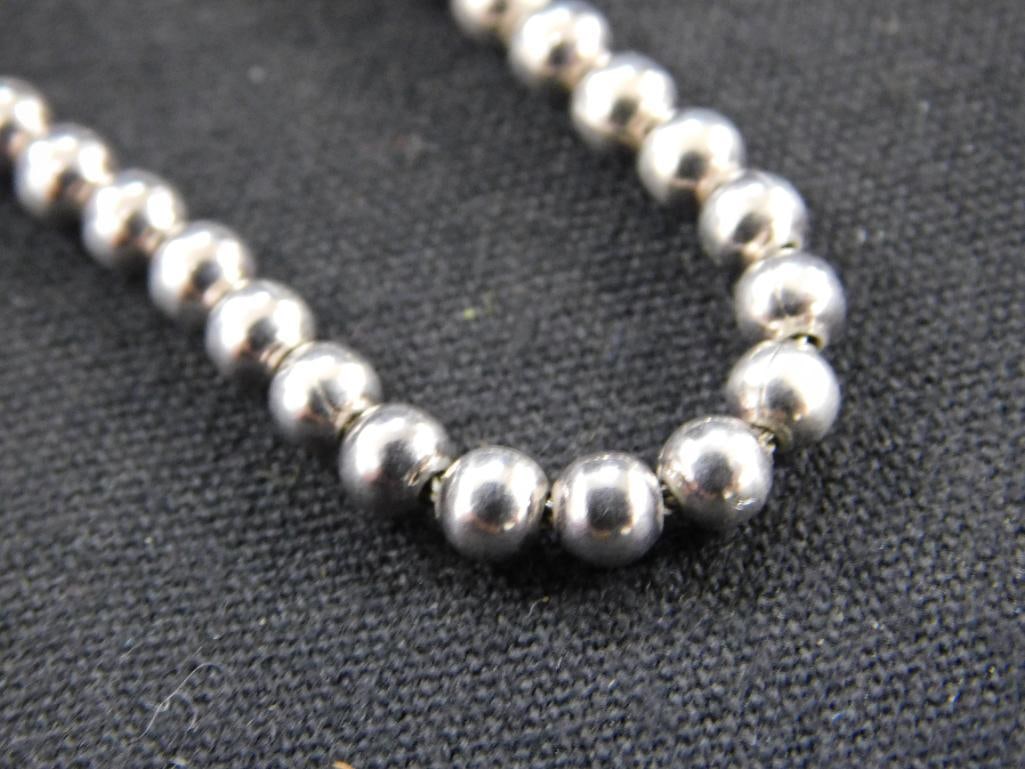 Sterling Silver - 18" Bead Necklace - 22.64 Grams - 2