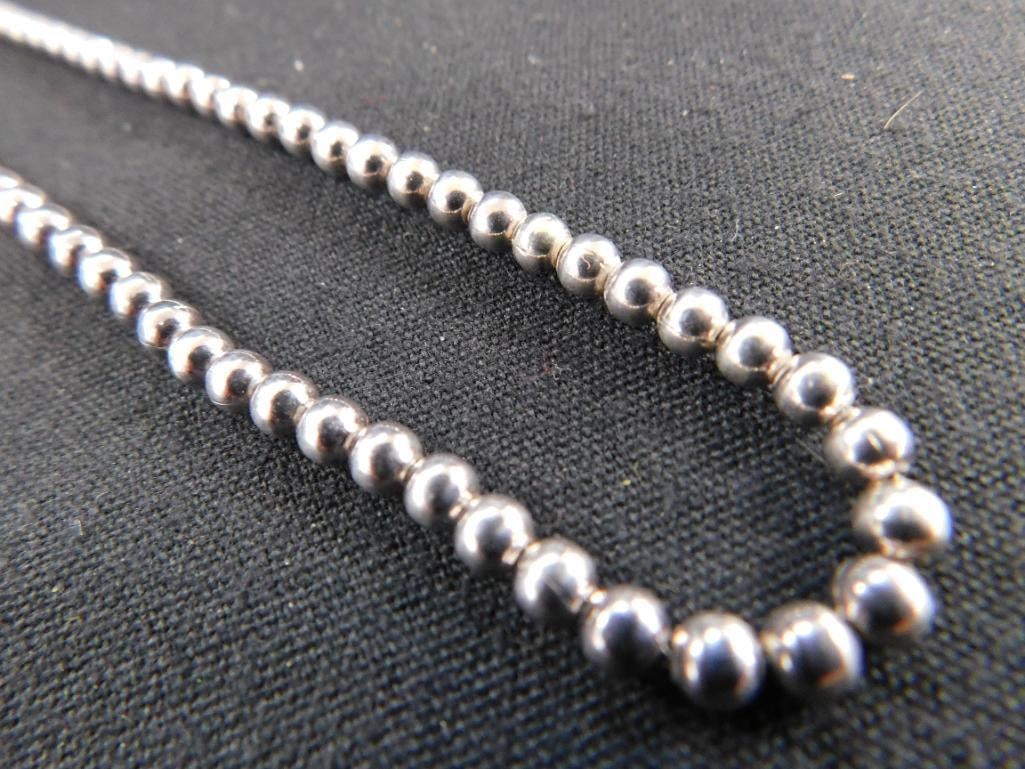 Sterling Silver - 18" Bead Necklace - 22.64 Grams - 5