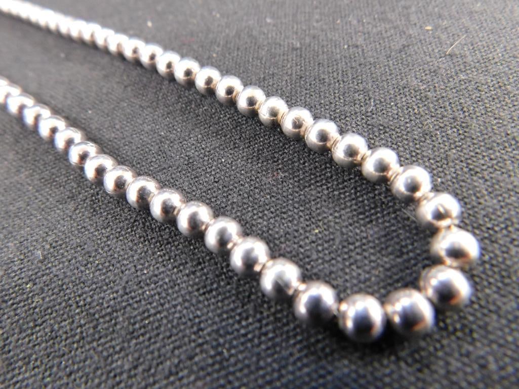 Sterling Silver - 18" Bead Necklace - 22.64 Grams - 6