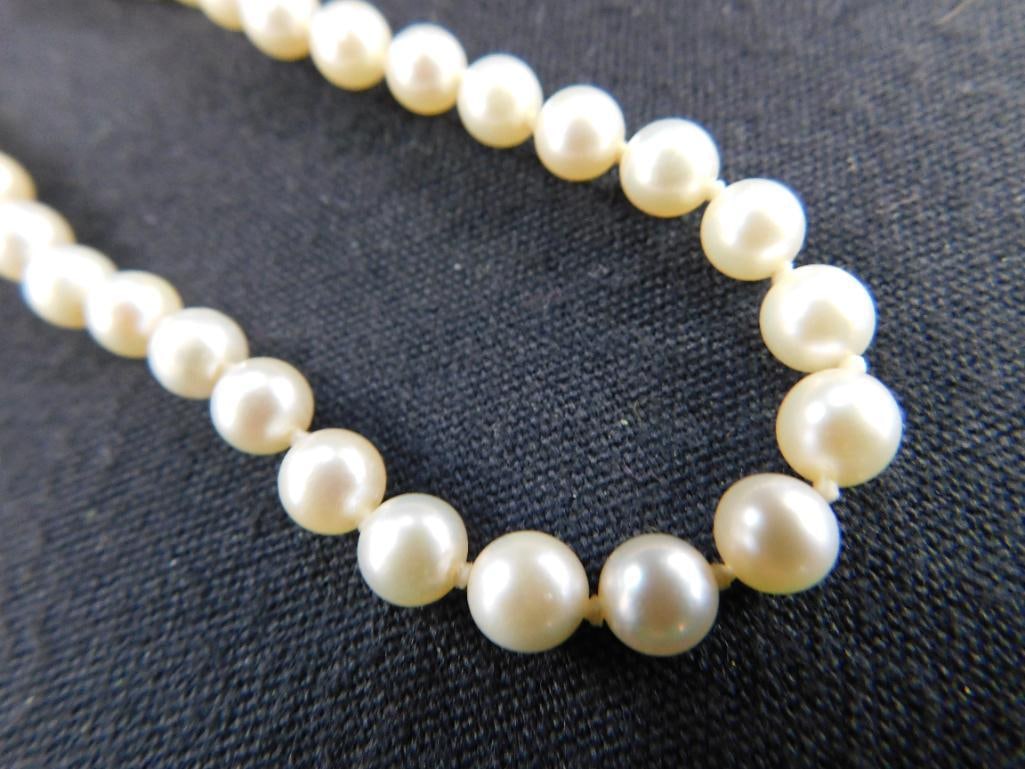 14K White Gold Clasp - Pearl Necklace - 14" - 7
