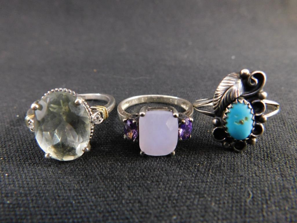 Sterling Silver - 3 Rings - Sizes 7-7-9 - 10.3 Grams TW - 8