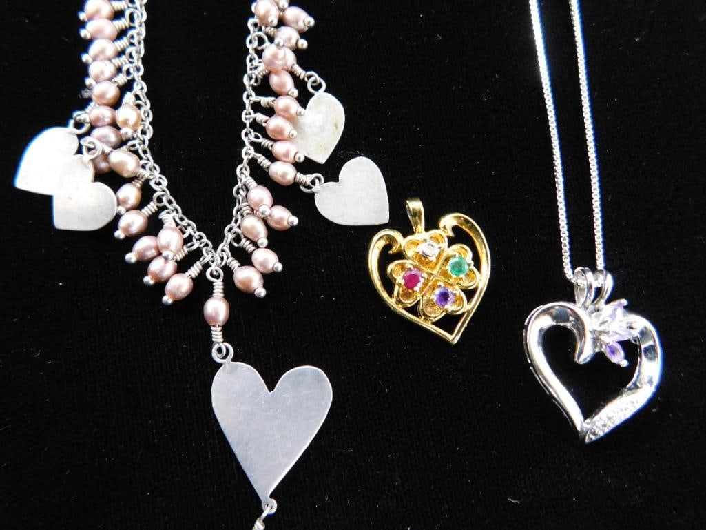 Sterling Silver - 2-18" Necklaces and a Gold Plated Heart Pendant - 18.8 Grams TW: See Photos For Condition and Details