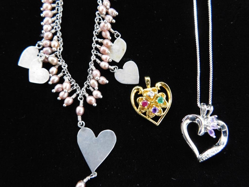 Sterling Silver - 2-18" Necklaces and a Gold Plated Heart Pendant - 18.8 Grams TW - 2