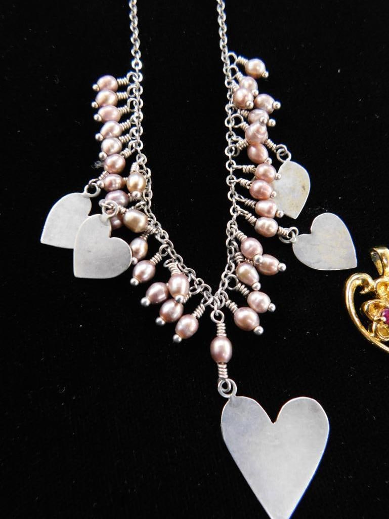 Sterling Silver - 2-18" Necklaces and a Gold Plated Heart Pendant - 18.8 Grams TW - 3