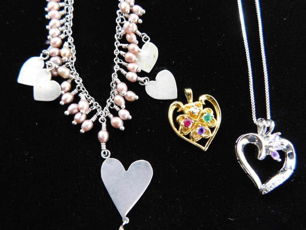 Sterling Silver - 2-18" Necklaces and a Gold Plated Heart Pendant - 18.8 Grams TW - 7