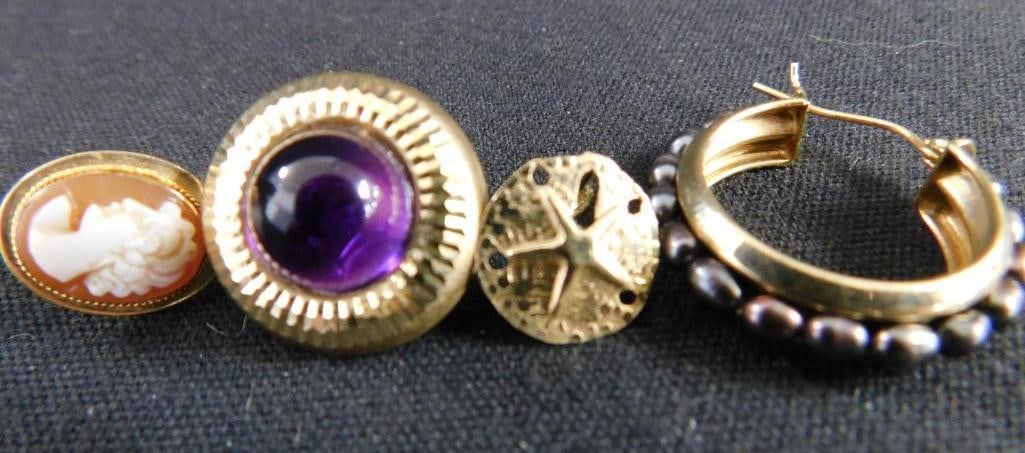 14K Yellow Gold - Single Earrings -: See Photos For Condition and Details