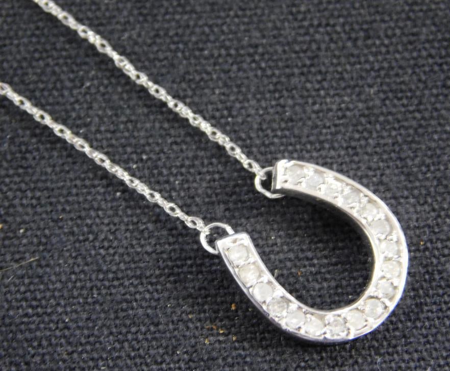 10K White Gold - 16" Horseshoe Necklace - Diamond - 1.75 Grams TW: See Photos For Condition and Details