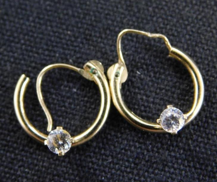 14K Yellow Gold - Small Hoop Pierced Earrings with Diamond - .51 Grams TW: See Photos For Condition and Details