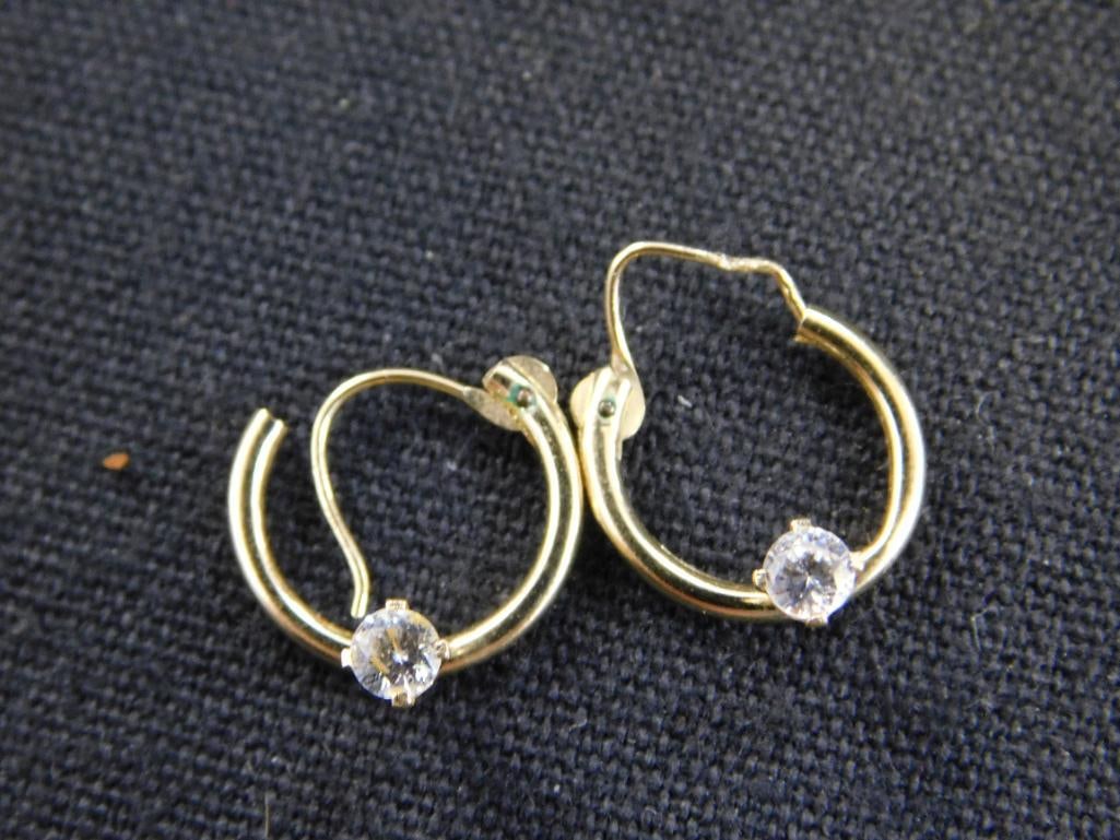 14K Yellow Gold - Small Hoop Pierced Earrings with Diamond - .51 Grams TW - 2