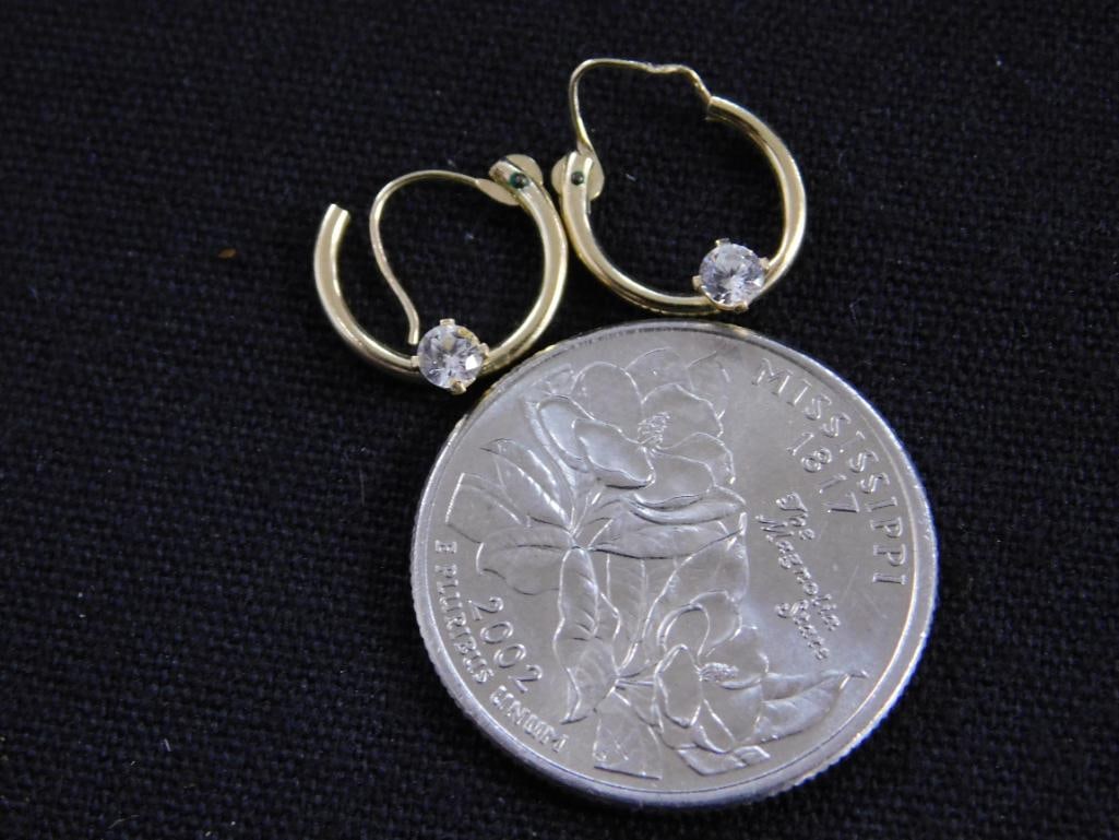 14K Yellow Gold - Small Hoop Pierced Earrings with Diamond - .51 Grams TW - 3