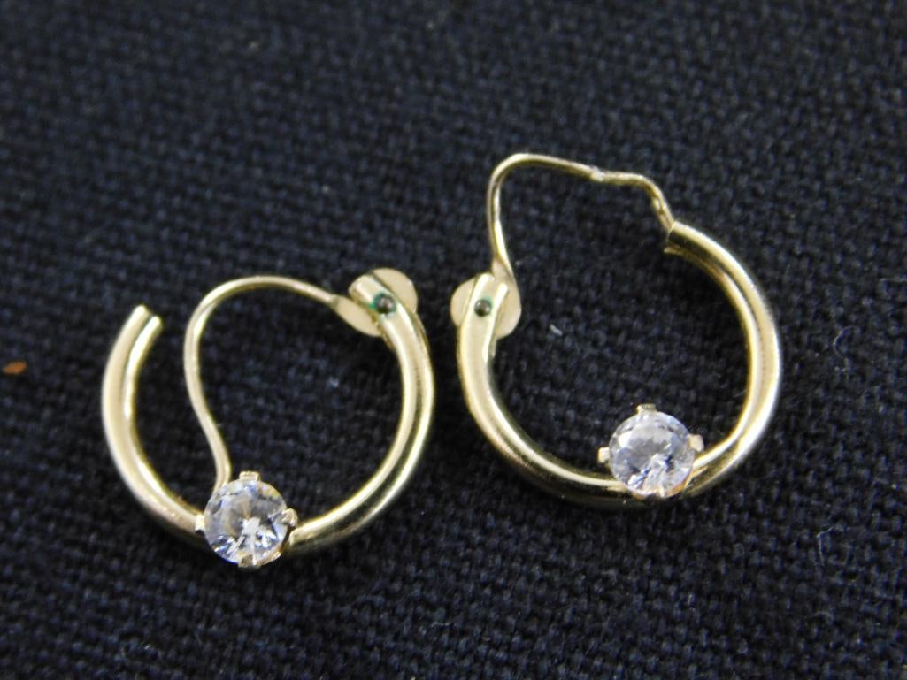 14K Yellow Gold - Small Hoop Pierced Earrings with Diamond - .51 Grams TW - 4