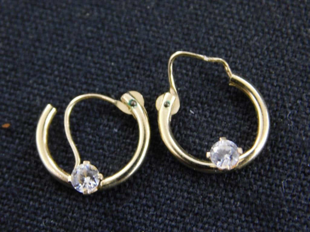 14K Yellow Gold - Small Hoop Pierced Earrings with Diamond - .51 Grams TW - 5