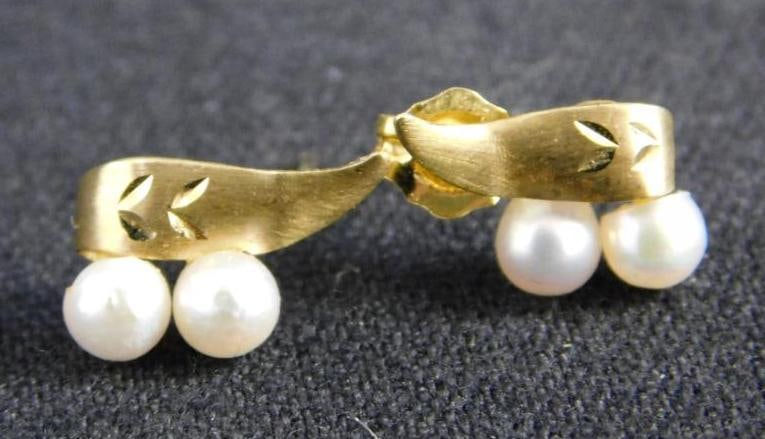 14K Yellow Gold - Pierced Pearl Earrings - .78 Grams TW: See Photos For Condition and Details