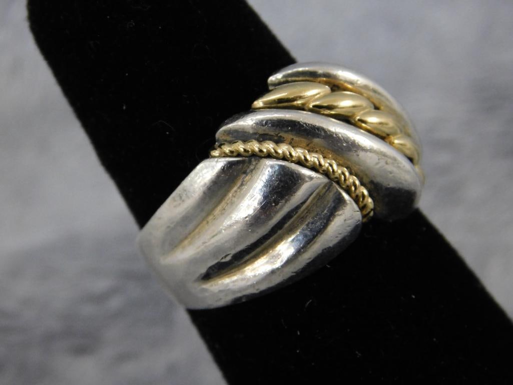 Sterling Silver and 14K Yellow Gold - Ring - Size 7 - 8.9 Grams TW - 2
