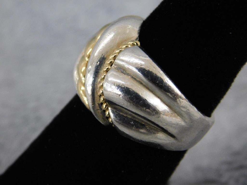 Sterling Silver and 14K Yellow Gold - Ring - Size 7 - 8.9 Grams TW - 3