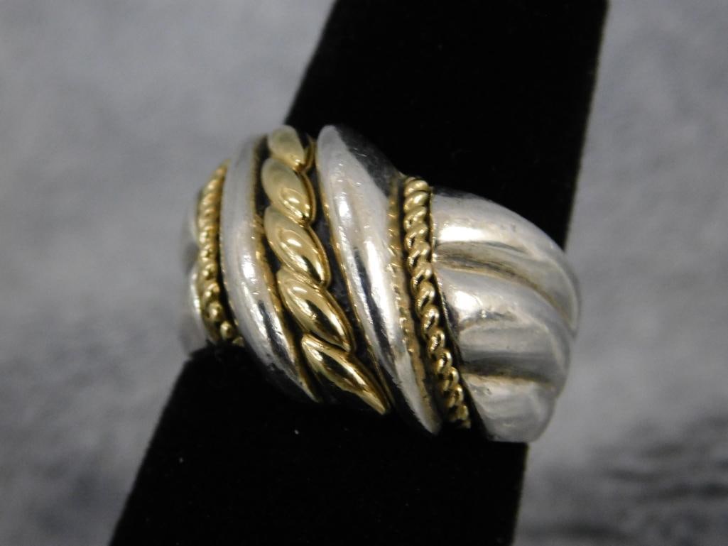 Sterling Silver and 14K Yellow Gold - Ring - Size 7 - 8.9 Grams TW - 4