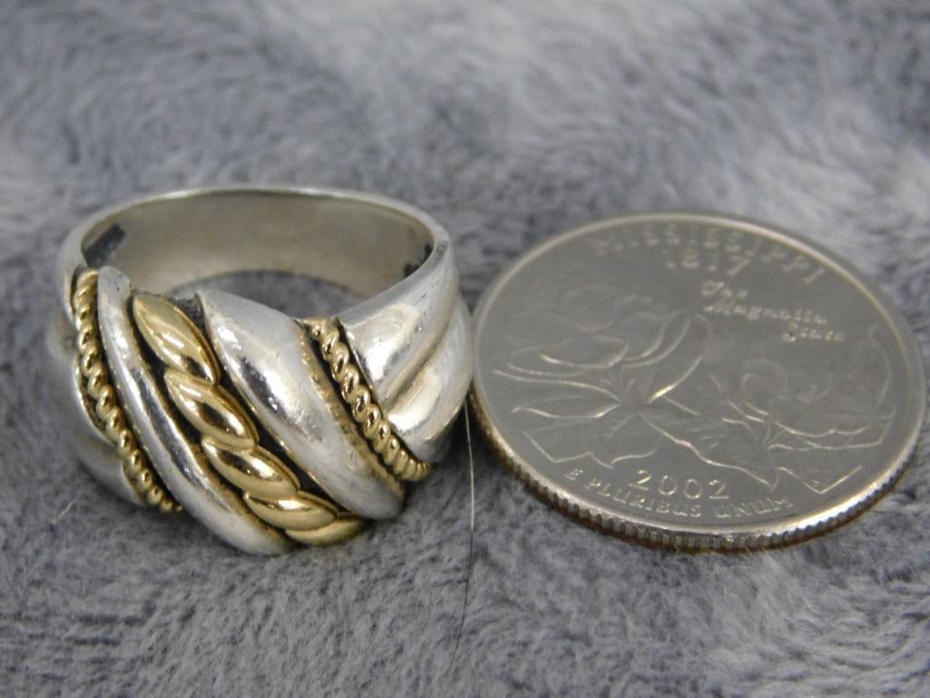 Sterling Silver and 14K Yellow Gold - Ring - Size 7 - 8.9 Grams TW - 5