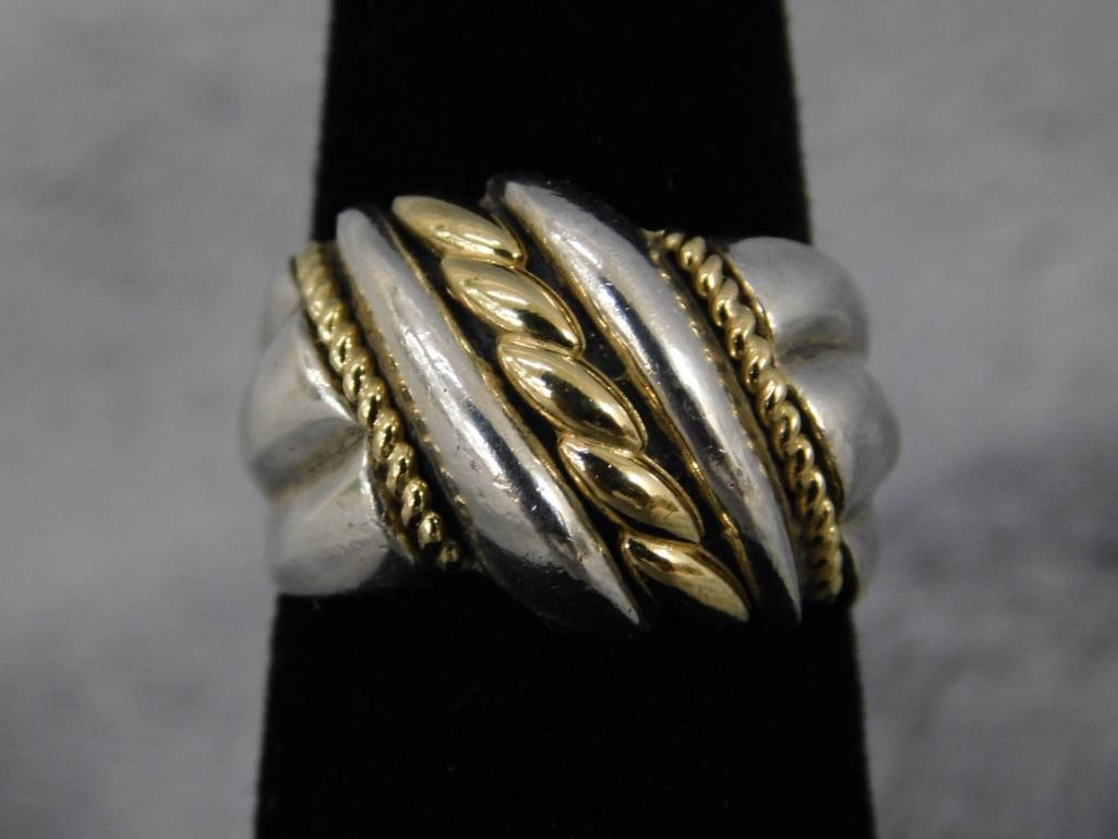 Sterling Silver and 14K Yellow Gold - Ring - Size 7 - 8.9 Grams TW - 6