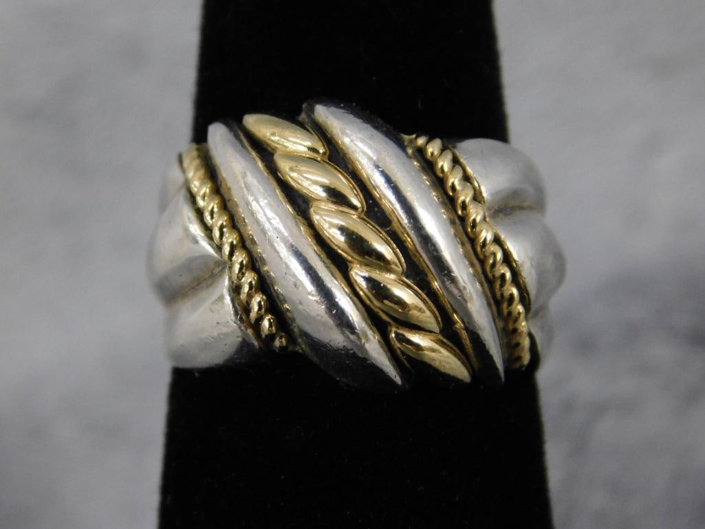 Sterling Silver and 14K Yellow Gold - Ring - Size 7 - 8.9 Grams TW - 7