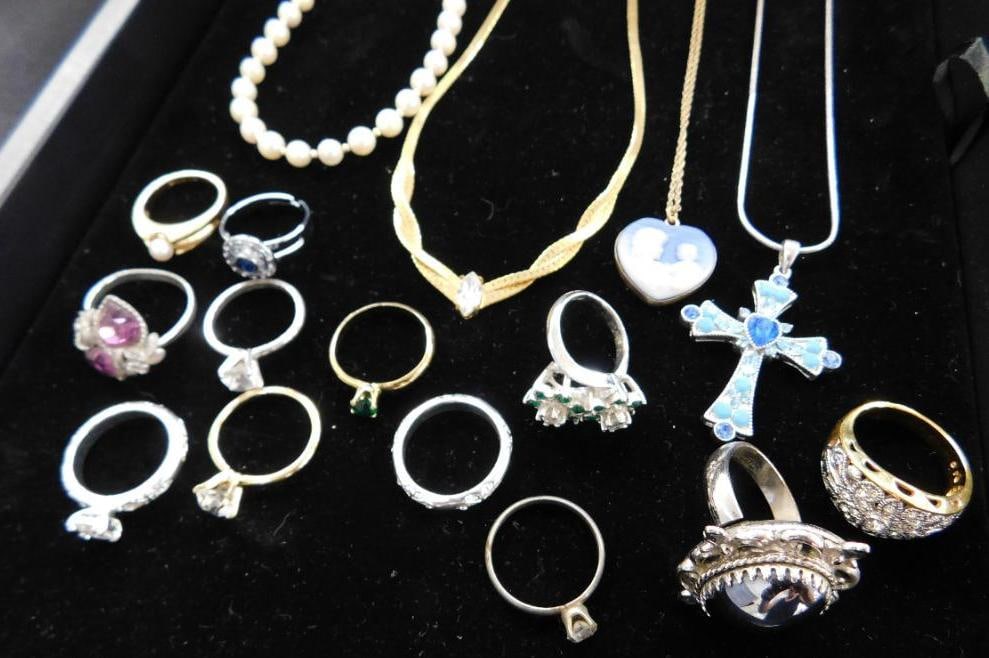 Tray Lot of Costume Jewelry - Rings and Necklaces (1 of 20)