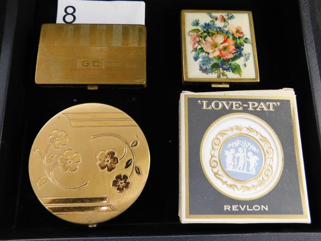 Tray Lot of 4 Vintage Compacts: See Photos For Condition and Details