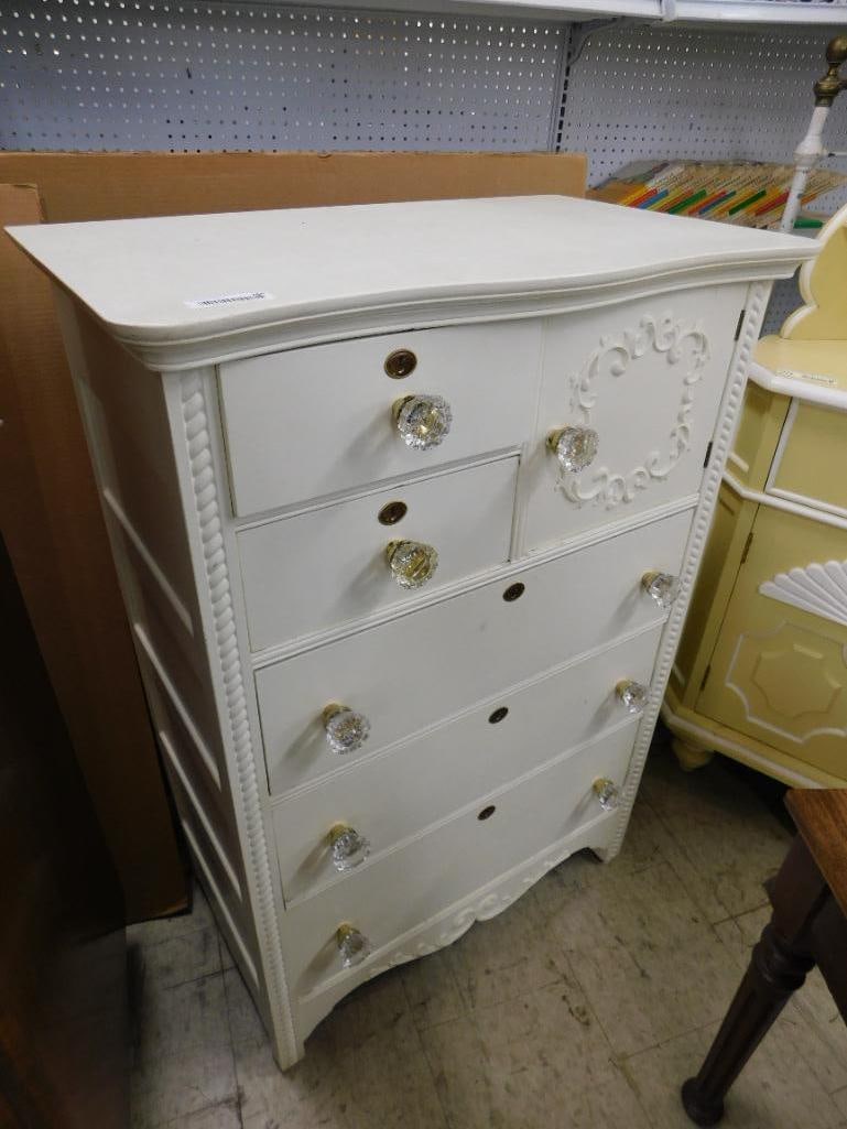 Painted Tall Dresser - 1 Door 5 Drawers - 48" x 33" x 20.5" - 16