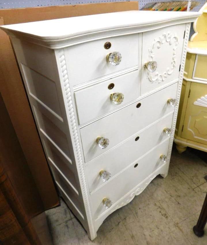 Painted Tall Dresser - 1 Door 5 Drawers - 48" x 33" x 20.5": See Photos For Condition and Details