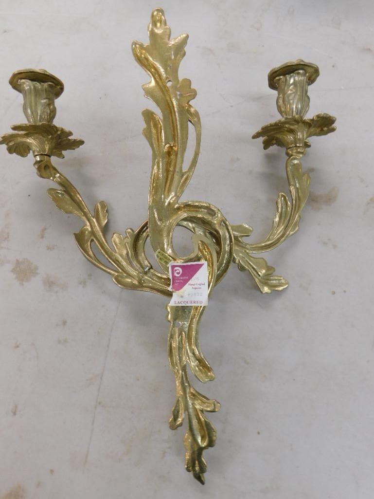 Pair of Brass 2 Light Candle Sconces - Each 16" x 14" x 5.5" - 10
