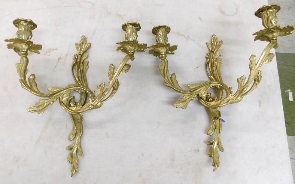 Pair of Brass 2 Light Candle Sconces - Each 16" x 14" x 5.5" (1 of 12)