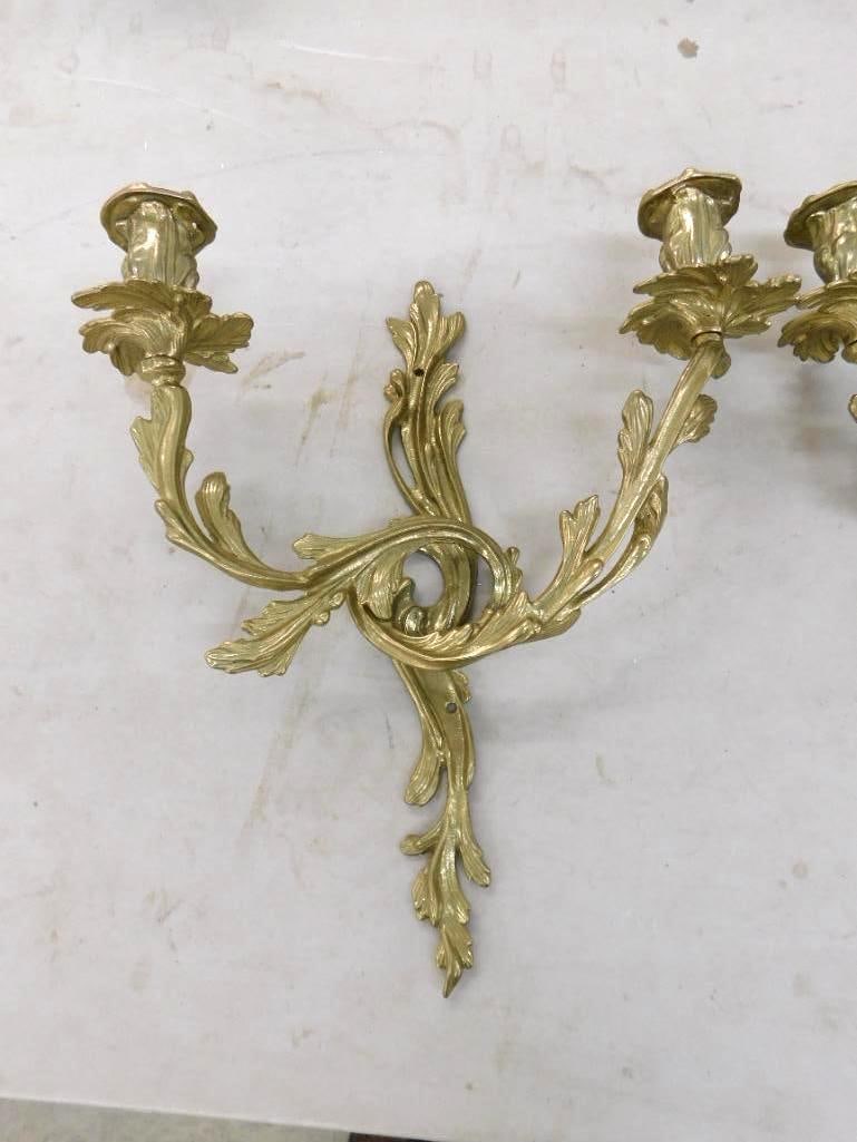 Pair of Brass 2 Light Candle Sconces - Each 16" x 14" x 5.5" - 2