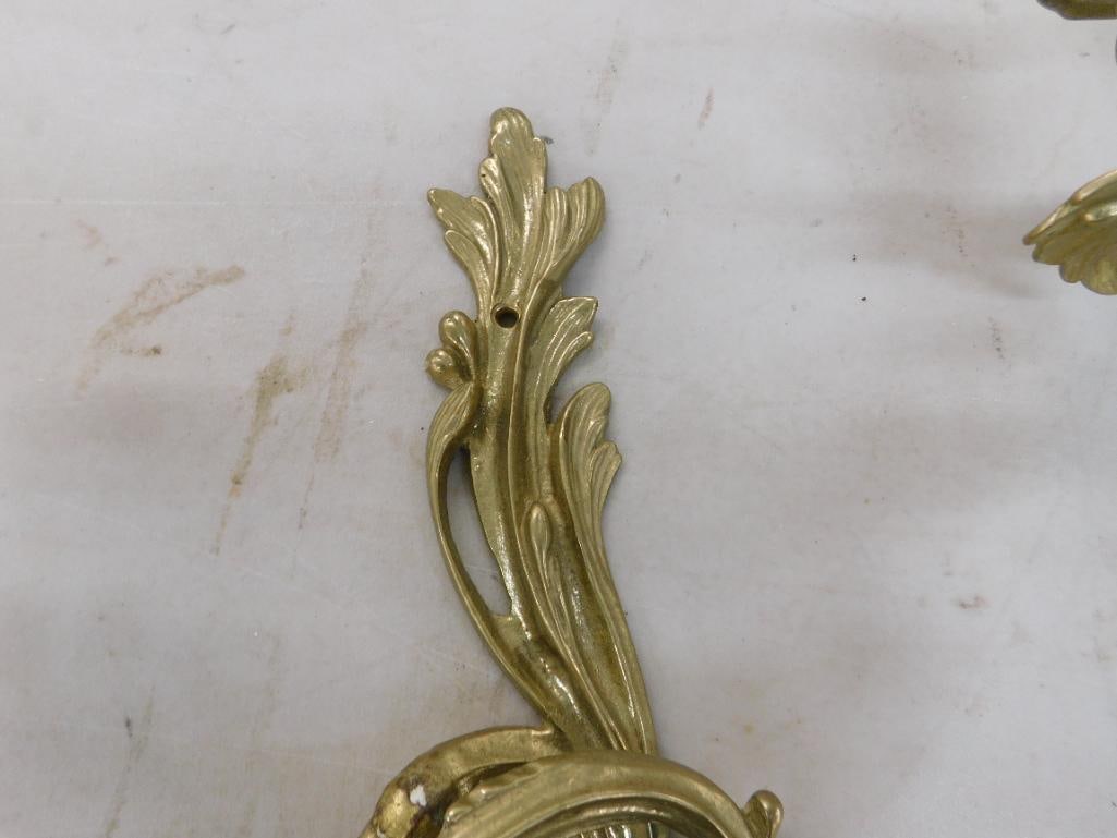 Pair of Brass 2 Light Candle Sconces - Each 16" x 14" x 5.5" - 3