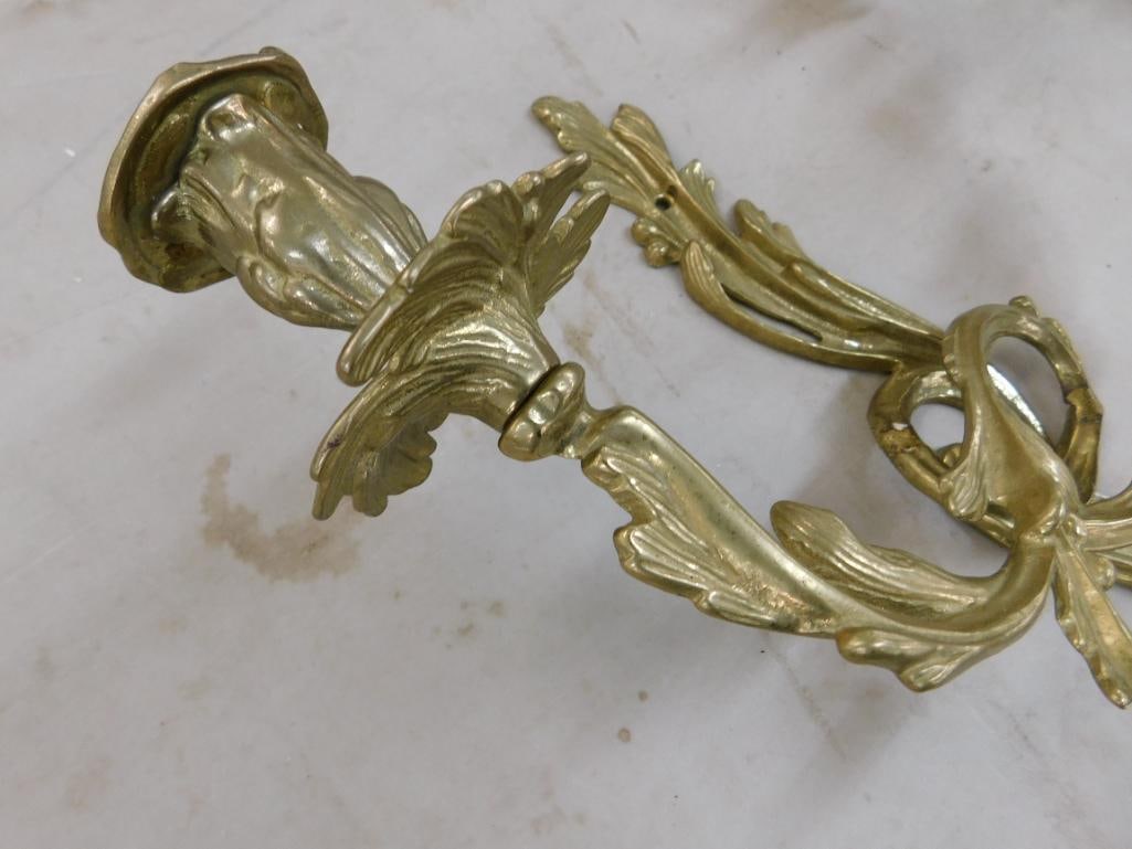 Pair of Brass 2 Light Candle Sconces - Each 16" x 14" x 5.5" - 4