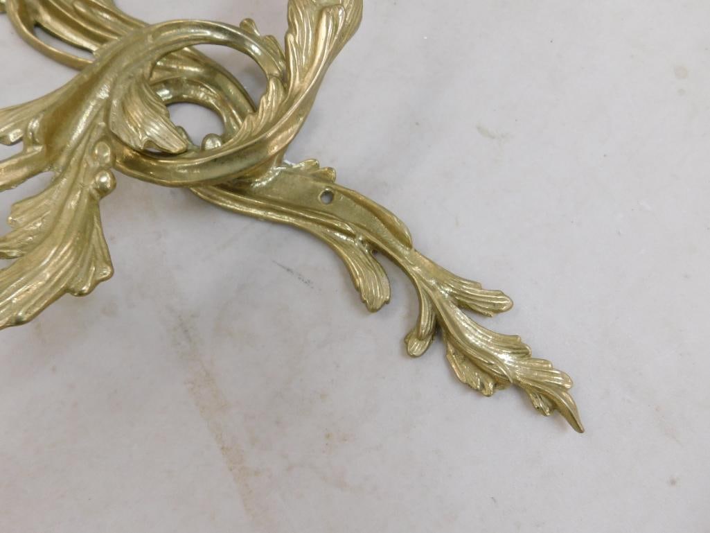 Pair of Brass 2 Light Candle Sconces - Each 16" x 14" x 5.5" - 7