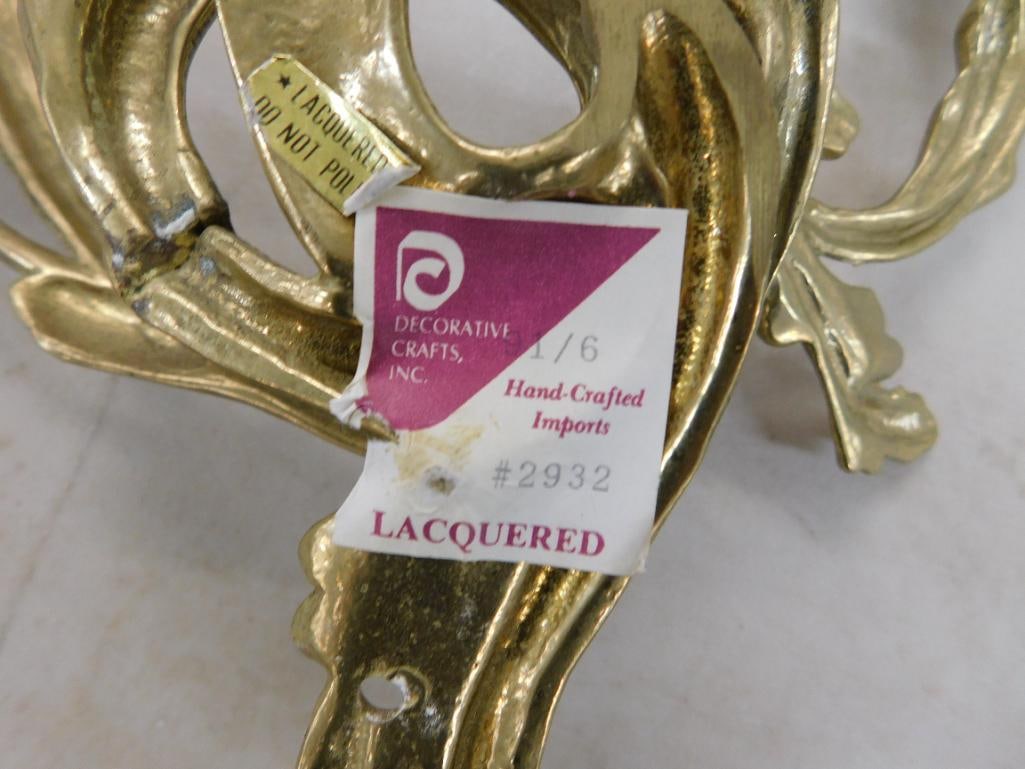Pair of Brass 2 Light Candle Sconces - Each 16" x 14" x 5.5" - 9