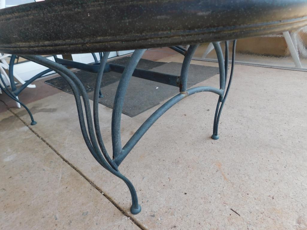 Glass Top Patio Dining Table with Wrought Iron Base - 26.5" x 77" x 43" - 2