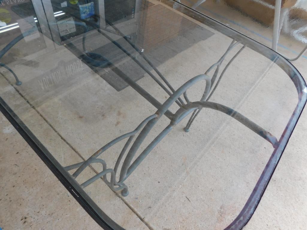 Glass Top Patio Dining Table with Wrought Iron Base - 26.5" x 77" x 43" - 3