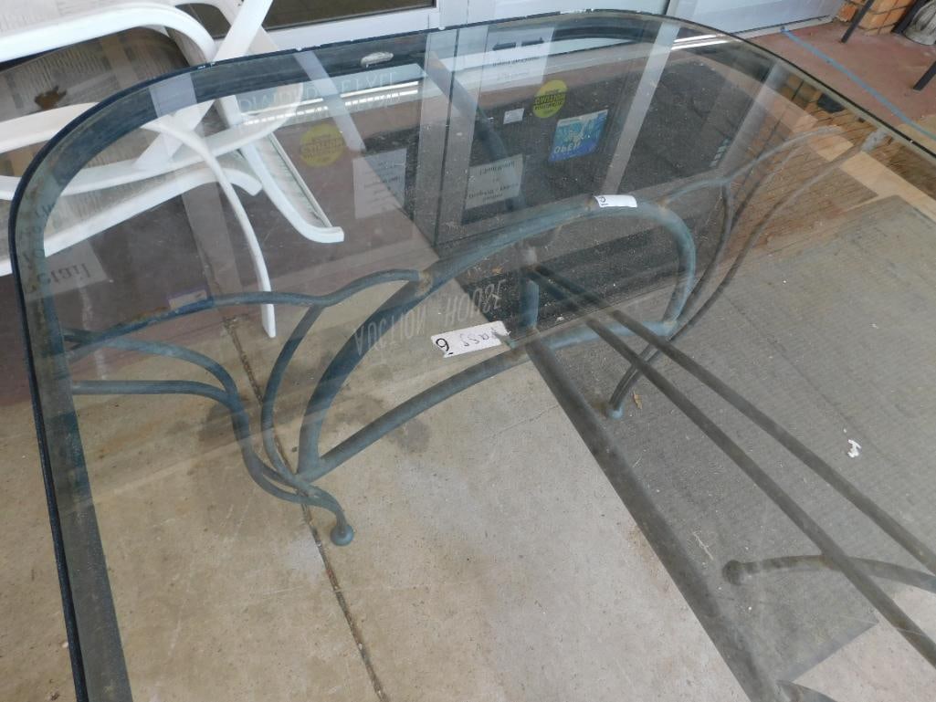 Glass Top Patio Dining Table with Wrought Iron Base - 26.5" x 77" x 43" - 5
