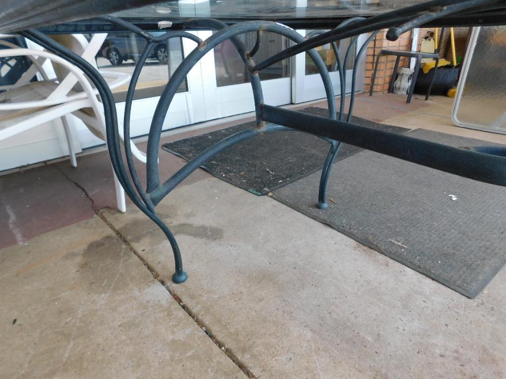 Glass Top Patio Dining Table with Wrought Iron Base - 26.5" x 77" x 43" - 6