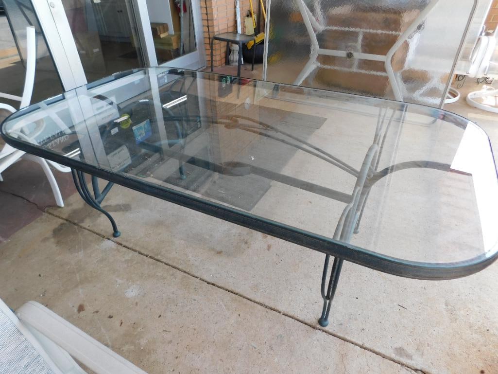 Glass Top Patio Dining Table with Wrought Iron Base - 26.5" x 77" x 43" - 7