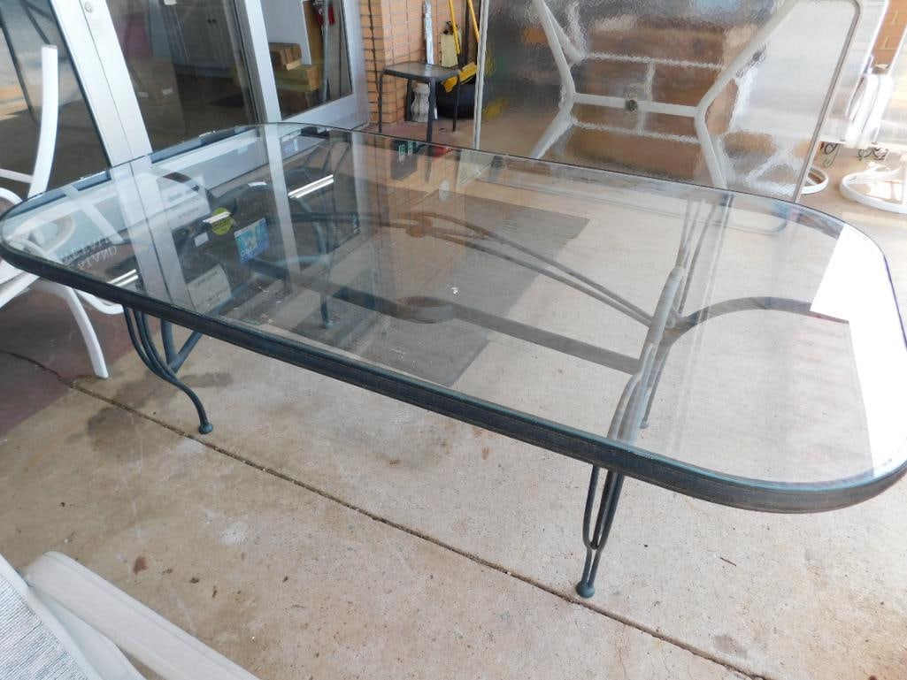 Glass Top Patio Dining Table with Wrought Iron Base - 26.5" x 77" x 43" - 8