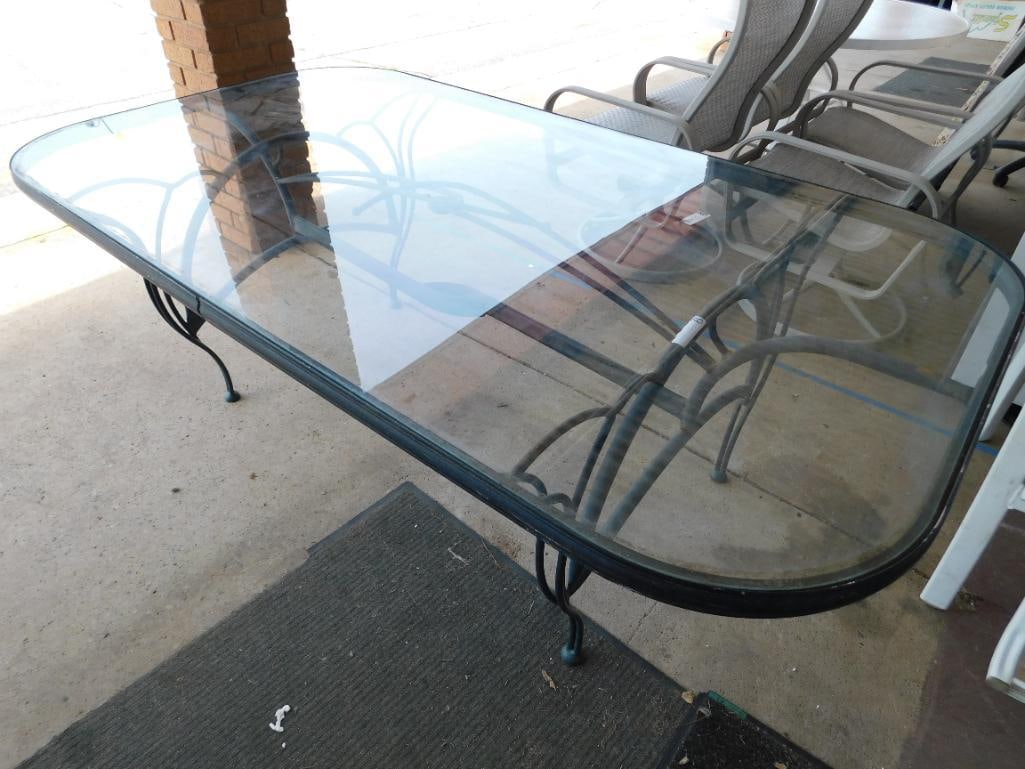 Glass Top Patio Dining Table with Wrought Iron Base - 26.5" x 77" x 43" - 9