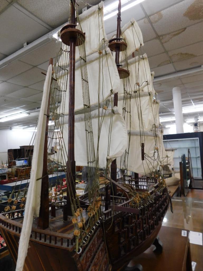 Detailed Wood Ship Model with Sails - 45"x 48" x 10" - 11