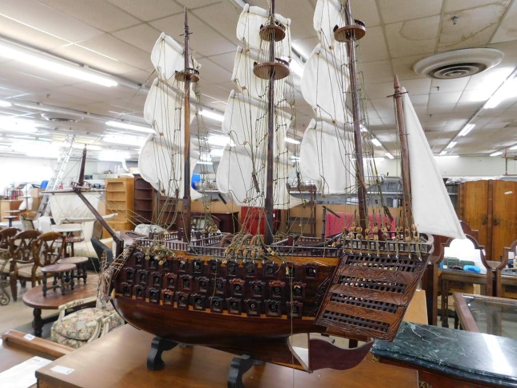 Detailed Wood Ship Model with Sails - 45"x 48" x 10" - 12