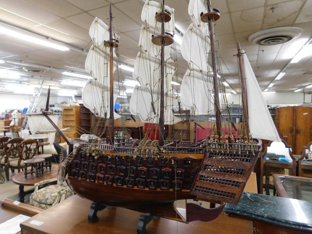 Detailed Wood Ship Model with Sails - 45"x 48" x 10" - 13