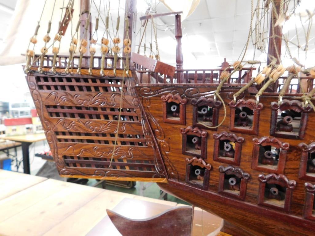 Detailed Wood Ship Model with Sails - 45"x 48" x 10" - 2