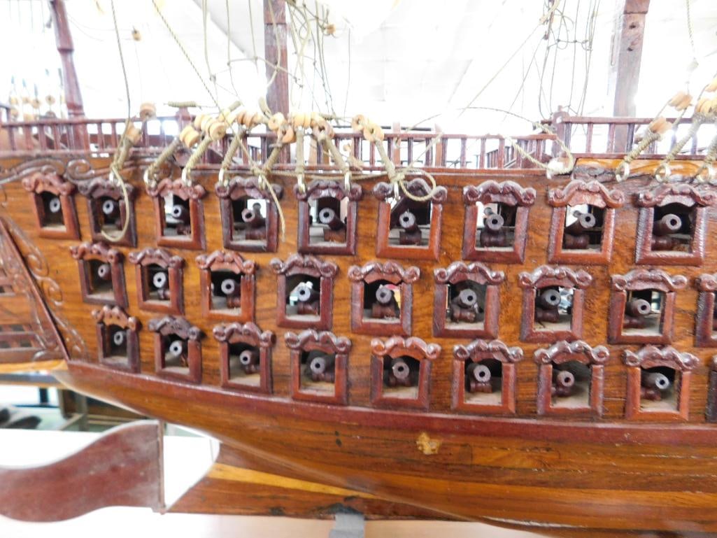 Detailed Wood Ship Model with Sails - 45"x 48" x 10" - 3
