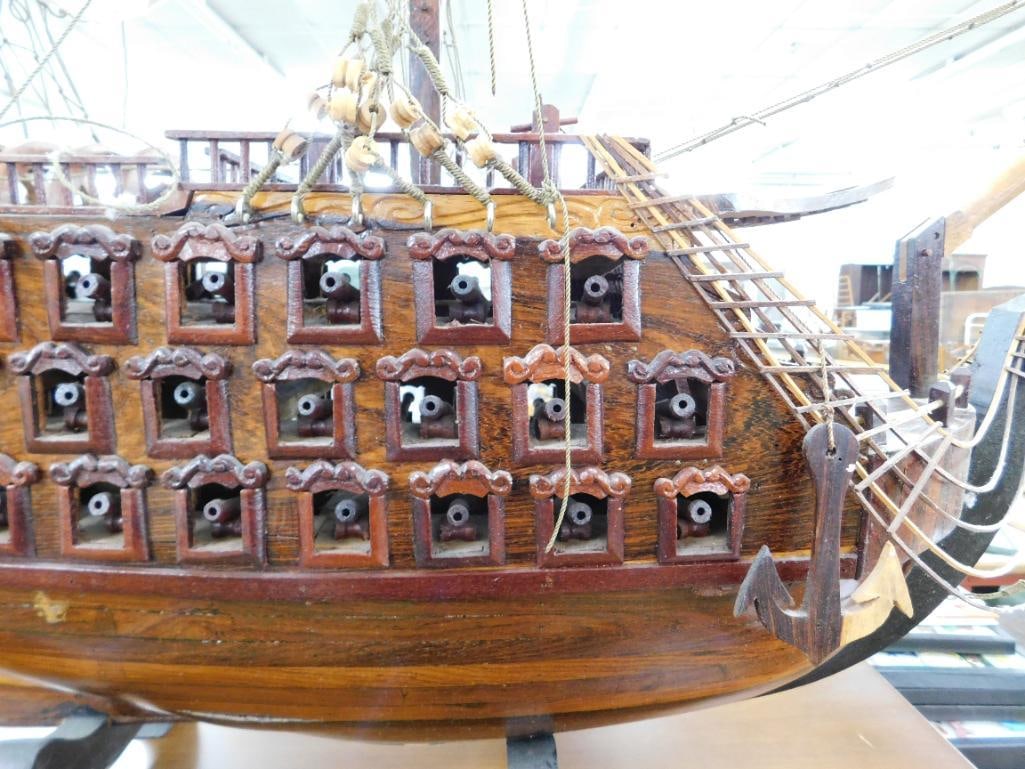 Detailed Wood Ship Model with Sails - 45"x 48" x 10" - 4