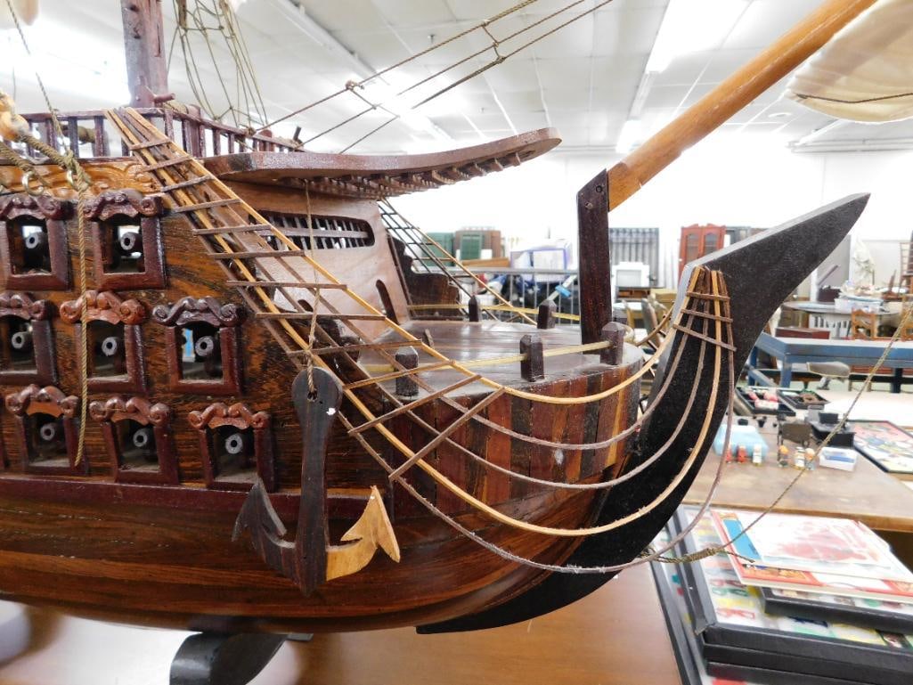 Detailed Wood Ship Model with Sails - 45"x 48" x 10" - 5
