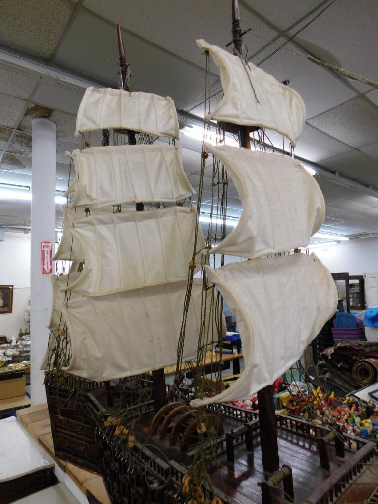Detailed Wood Ship Model with Sails - 45"x 48" x 10" - 7