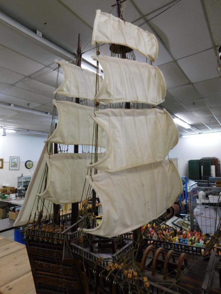 Detailed Wood Ship Model with Sails - 45"x 48" x 10" - 8